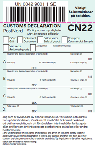 Picture of the CN22 customs form.